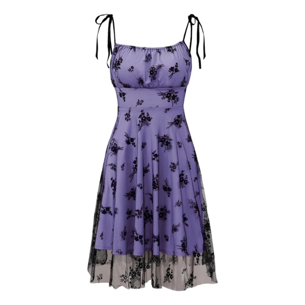 SHEIN Size S / 4 Purple Floral Dress with Sheer Black Accents Overlay